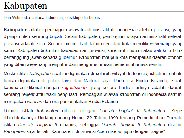 Definisi Kabupaten Menurut Wikipedia