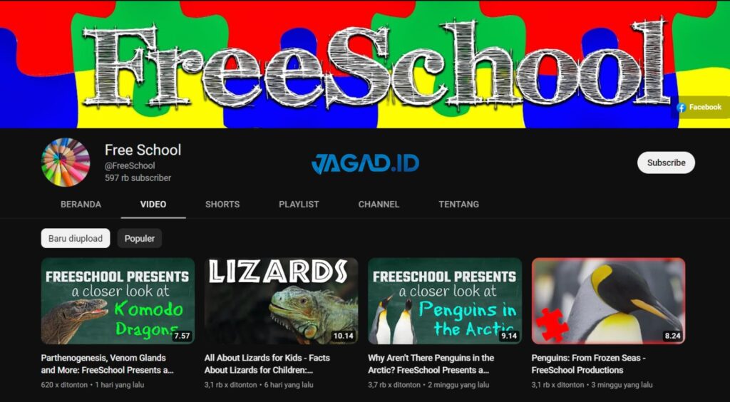 Channel YouTube Pendidikan Anak Terbaik : Free School