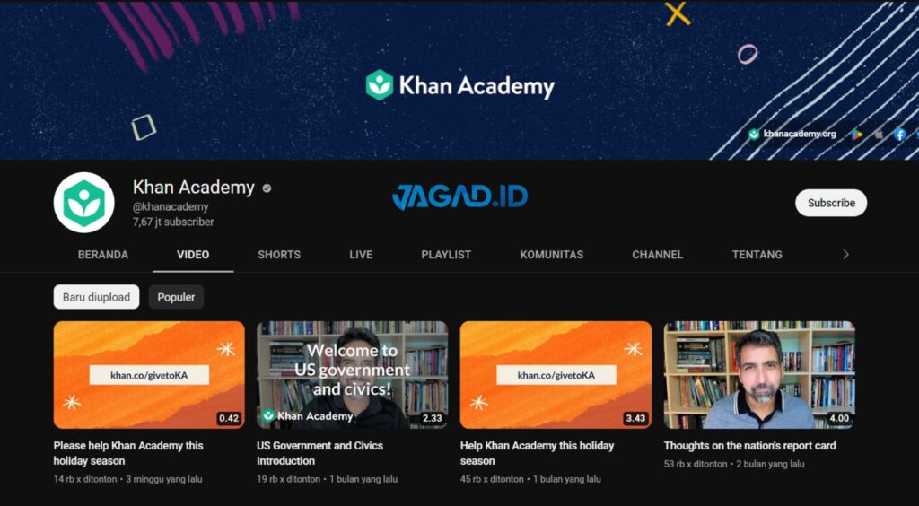 Channel YouTube Pendidikan Terbaik untuk Sekolah Menengah dan Lebih Tua: Khan Academy