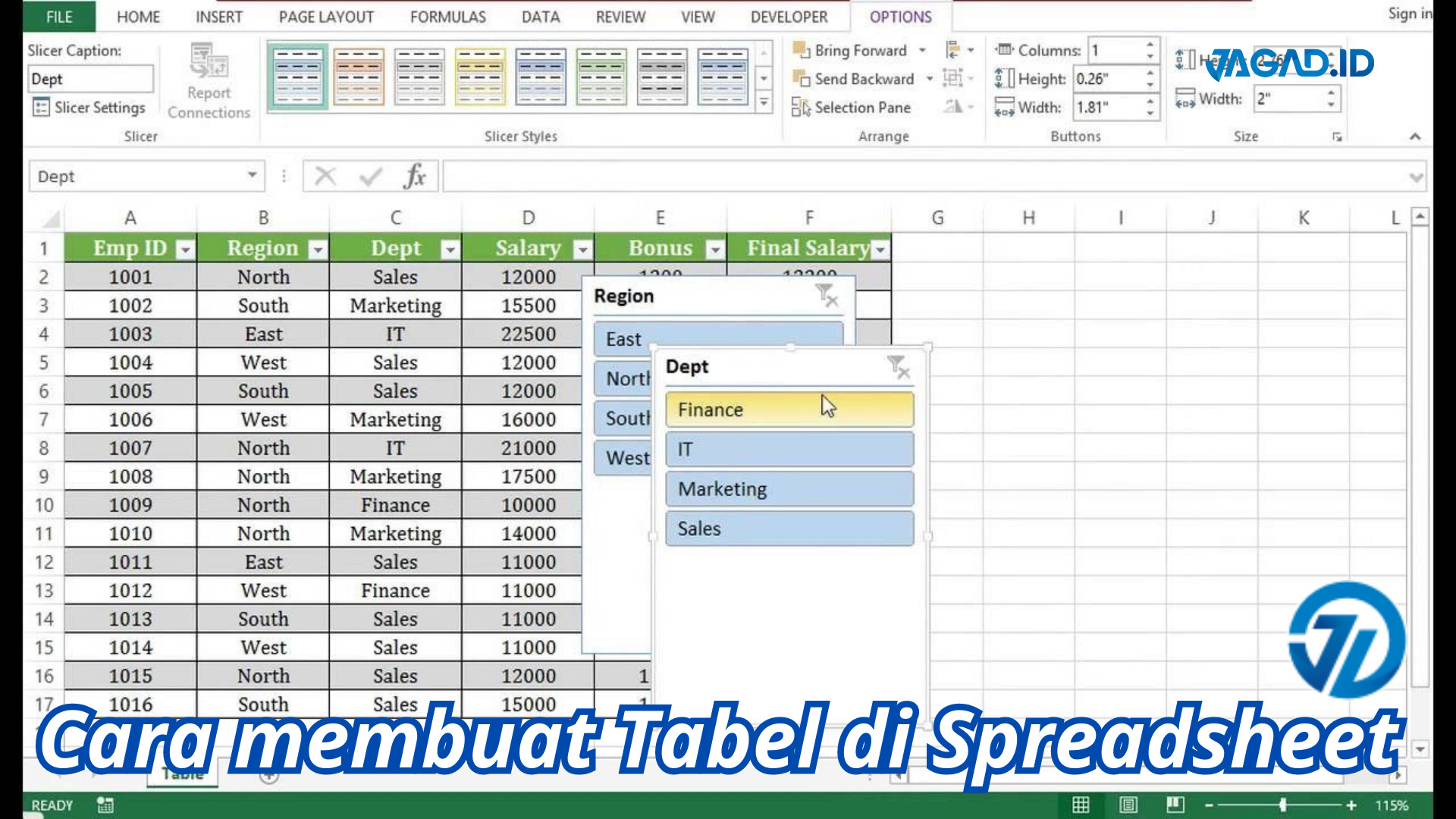 Cara membuat Tabel di Spreadsheet